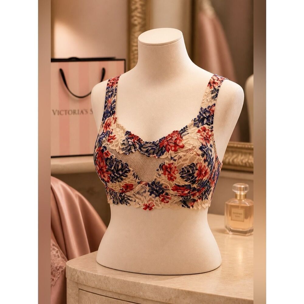 VICTORIA SECRET PINK ECRU LACE FLOWER BRALETTE XS
